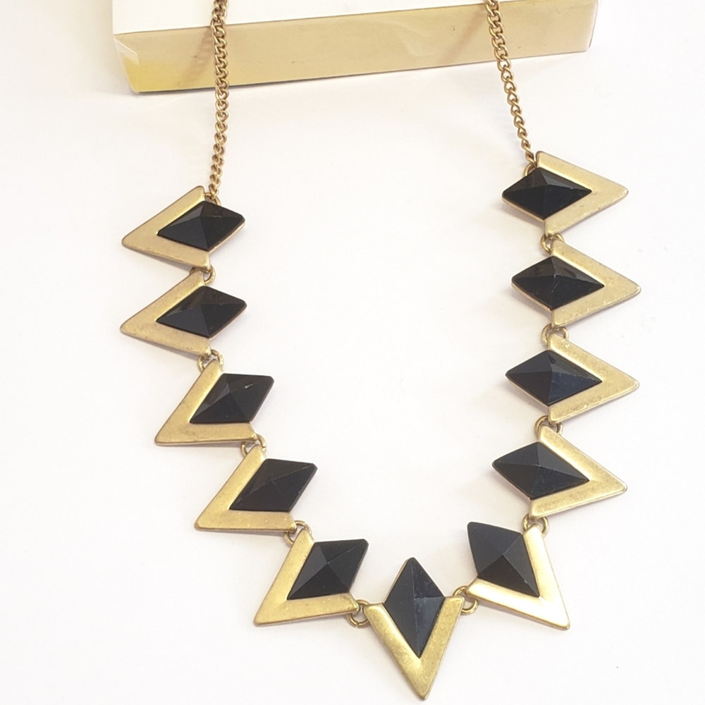 Unique Goldtone & Black Diamond Crystal Necklace